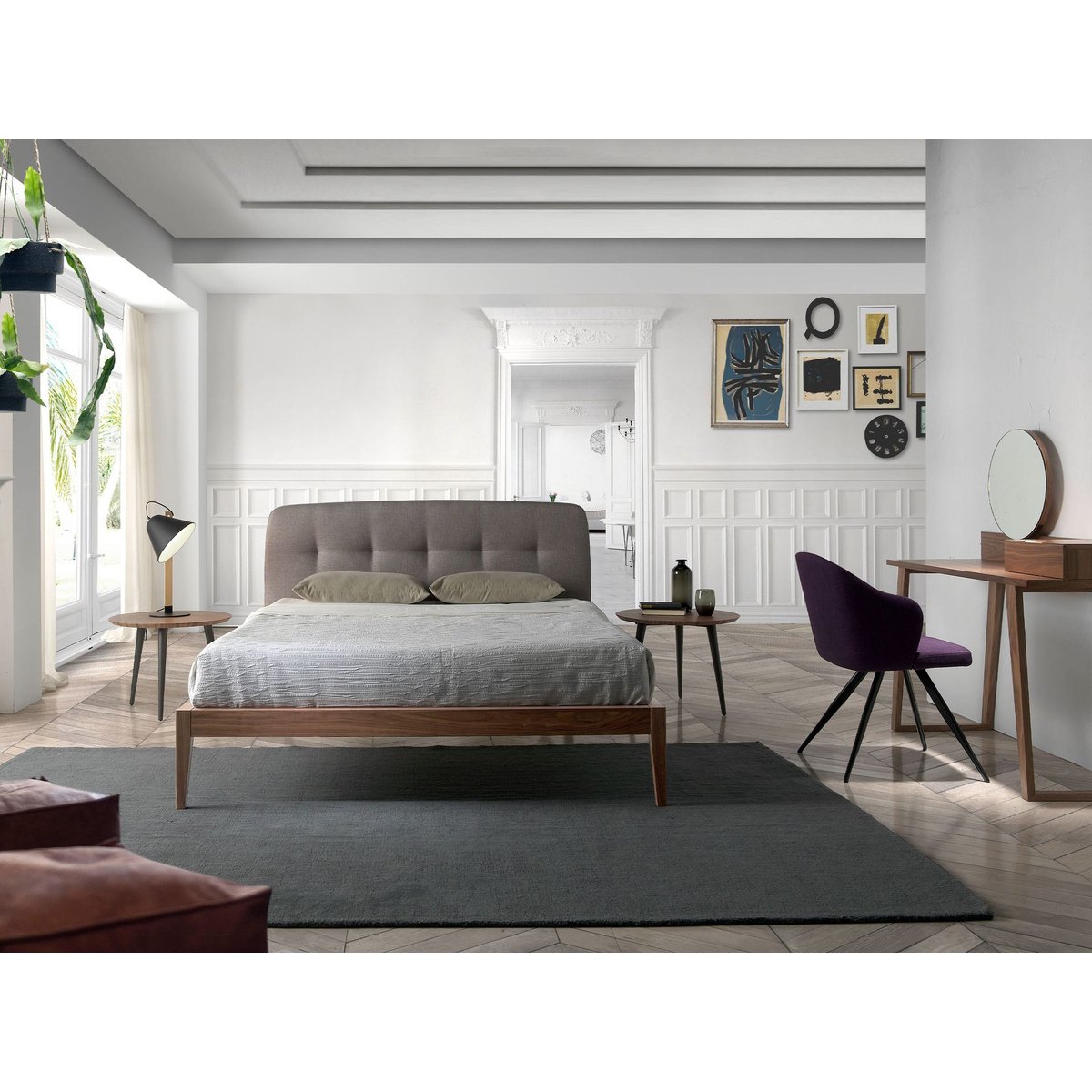 Lit tufté en tissu gris gris | noyer, ANGEL CERDA
