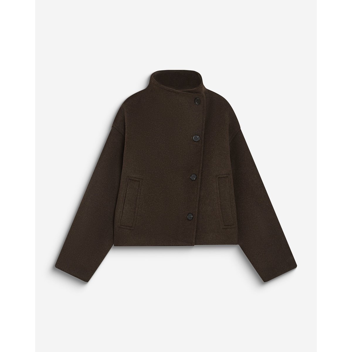 Manteau court col cheminée en laine mélangée chocolat Blanca chocolat, GRACE & MILA