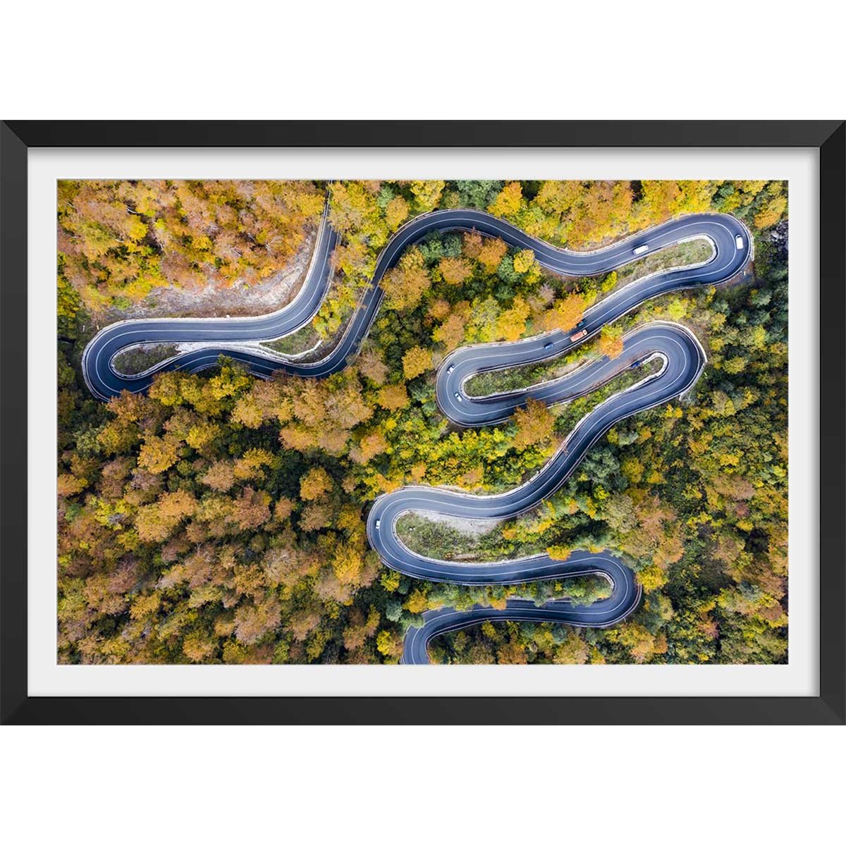 Affiche Route d' automne affiche + cadre en bois - noir, HEXOA