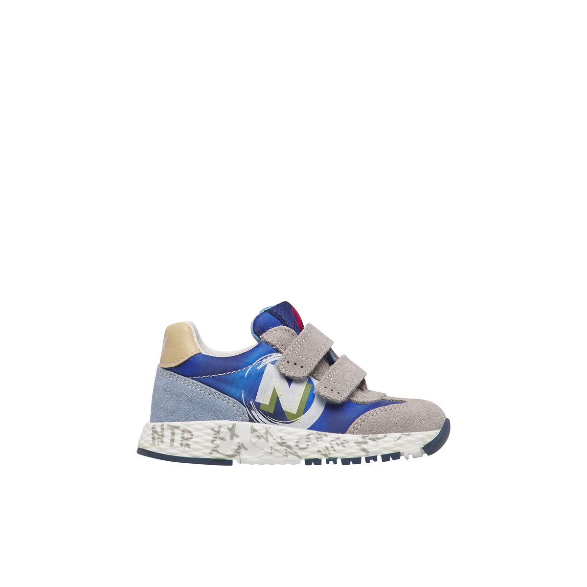 Sneakers en cuir et tissu JESKO 2 VL. gris-blanc-bleu clair, NATURINO