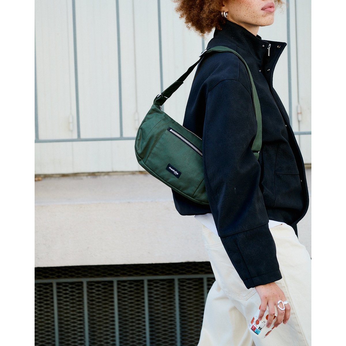 Sac à main en coton enduit CHARLOT XS vert enduit, RIVEDROITE