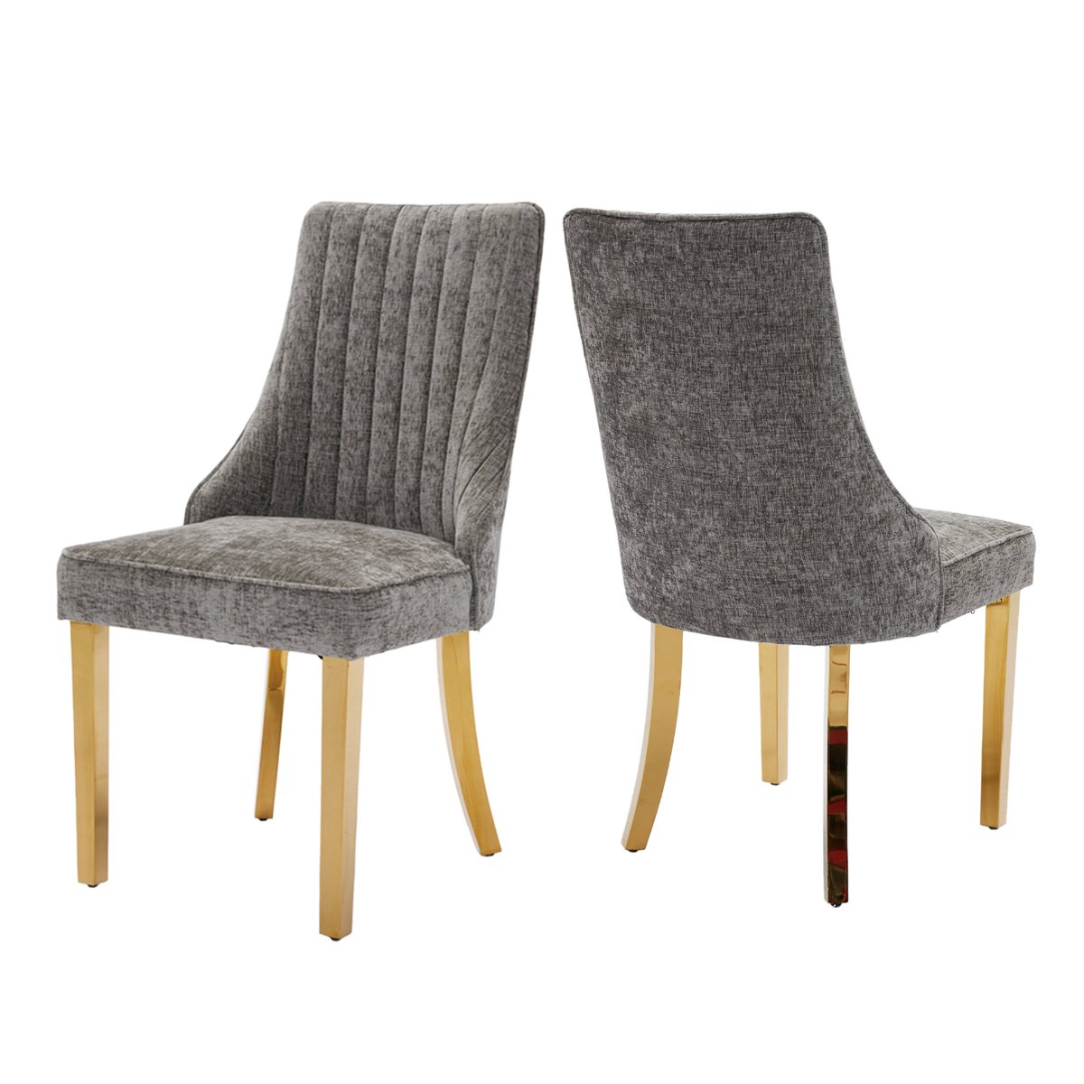 Lot de 2 chaises en tissu chenille avec pieds métal doré, GERRYC gris, MEUBLES COSY