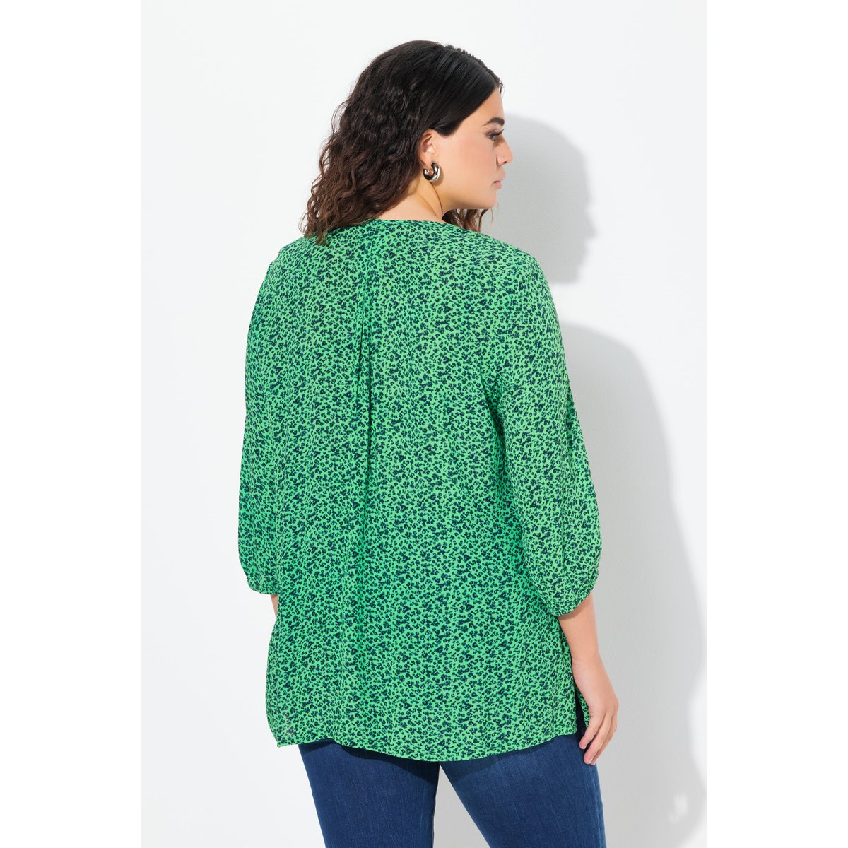Chemisier smocké, motif à fleurs menthe verte, ULLA POPKEN