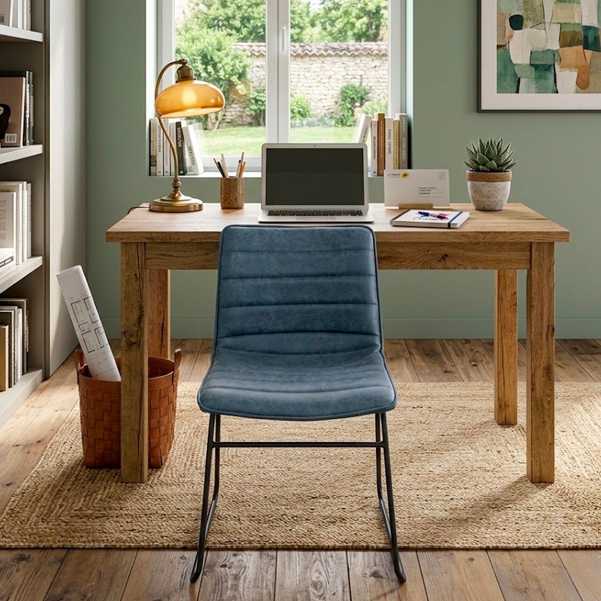 Chaise vintage en similicuir bleu 55x45x78cm bleu, WADIGA
