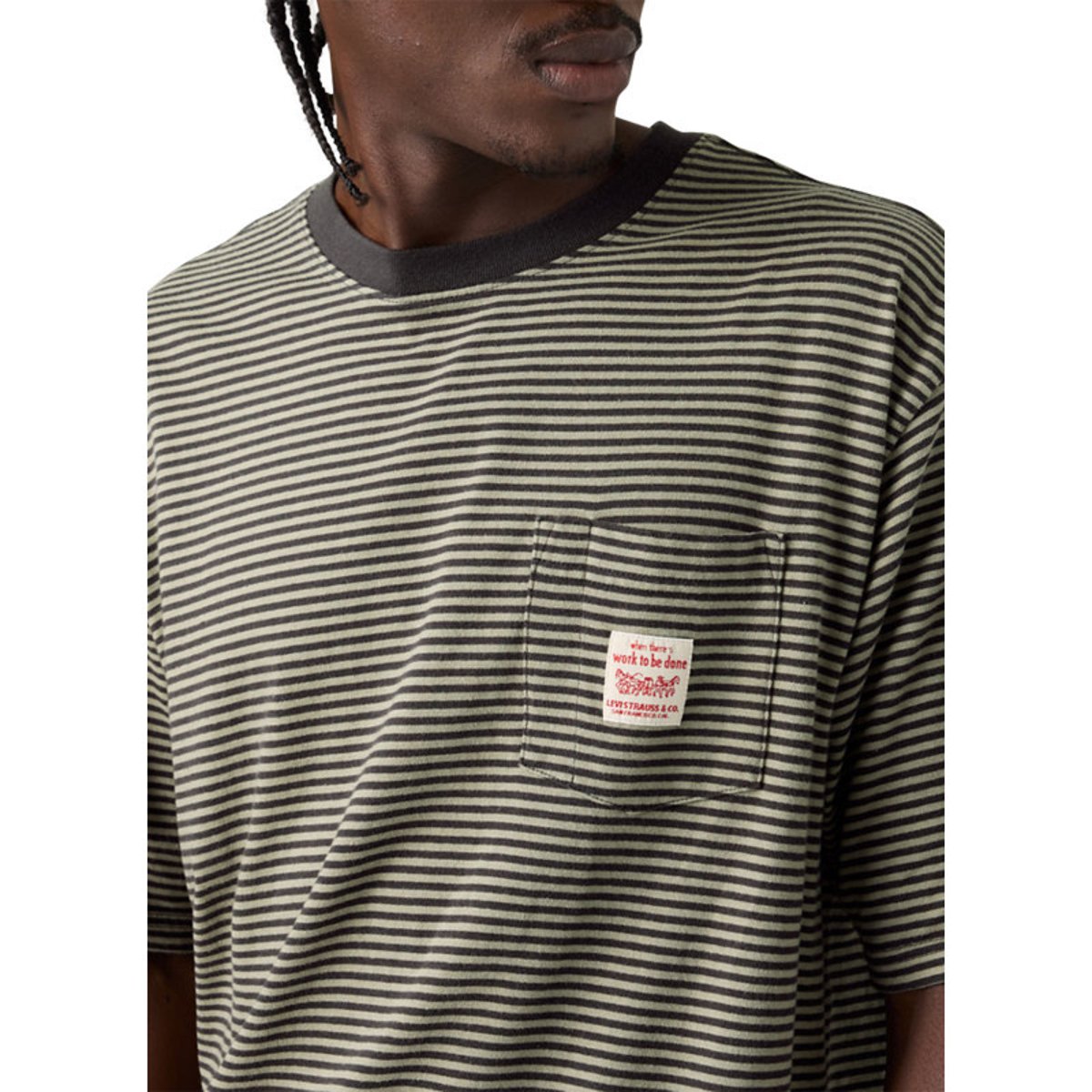 T-shirt en coton anthracite à coupe droite pourvu d'un motif à rayures gris foncé, LEVI'S