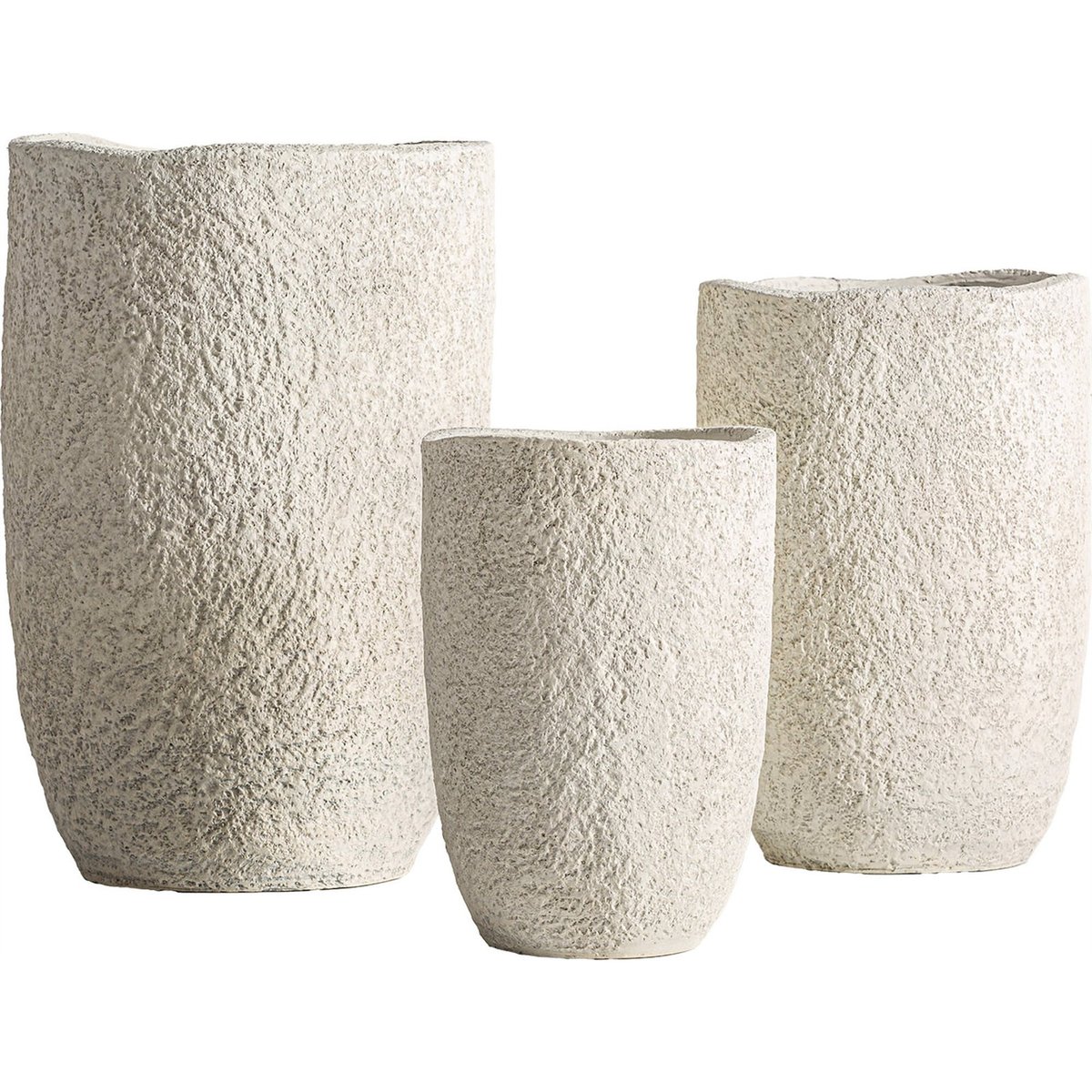 Lot de 3 cache-pots céramique finition brute blanc cassé finition brute, RECOLLECTION