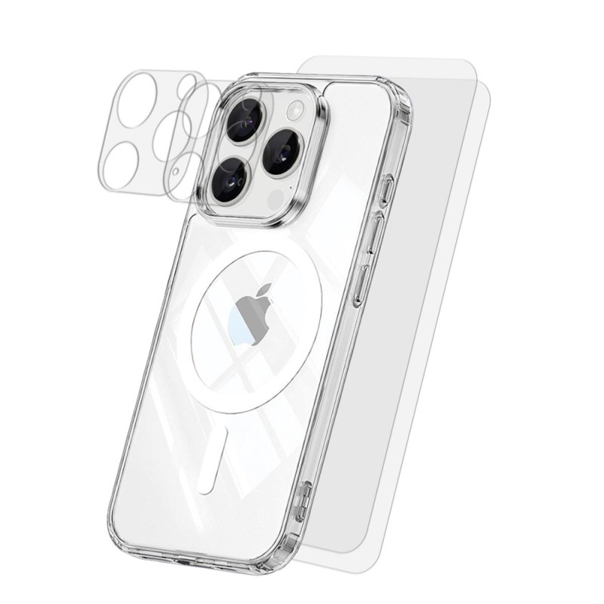 Coque Anti-choc compatible Magsafe pour iPhone 16 Pro Max Transparente + 2 protections écran et 2 protections objectif caméra transparent, EVETANE