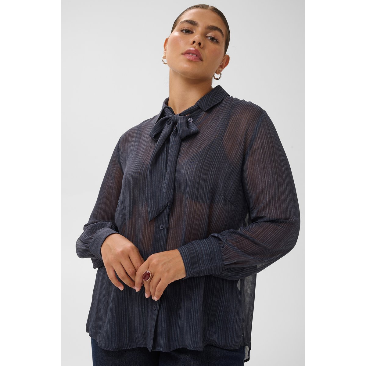 Chemise à manches longues bleu blue blurry stripes, KAFFE CURVE