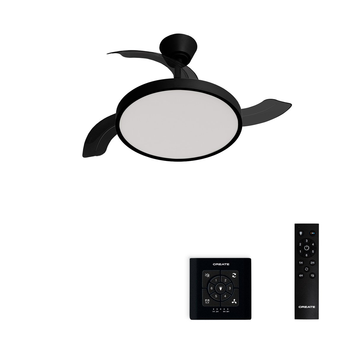 Ventilateur de plafond 40W silencieux avec lumiére et contrôleur mural WIND CLEAR STUDIO noir/noir, CREATE