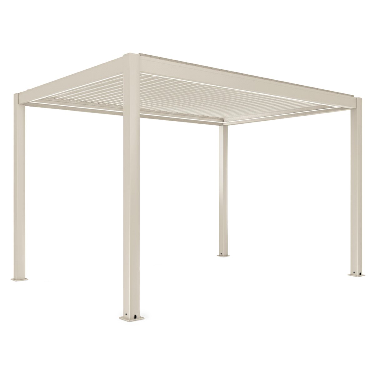 Pergola bioclimatique autoportée motorisée et éclairée 3x4 m crème beige, OVIALA
