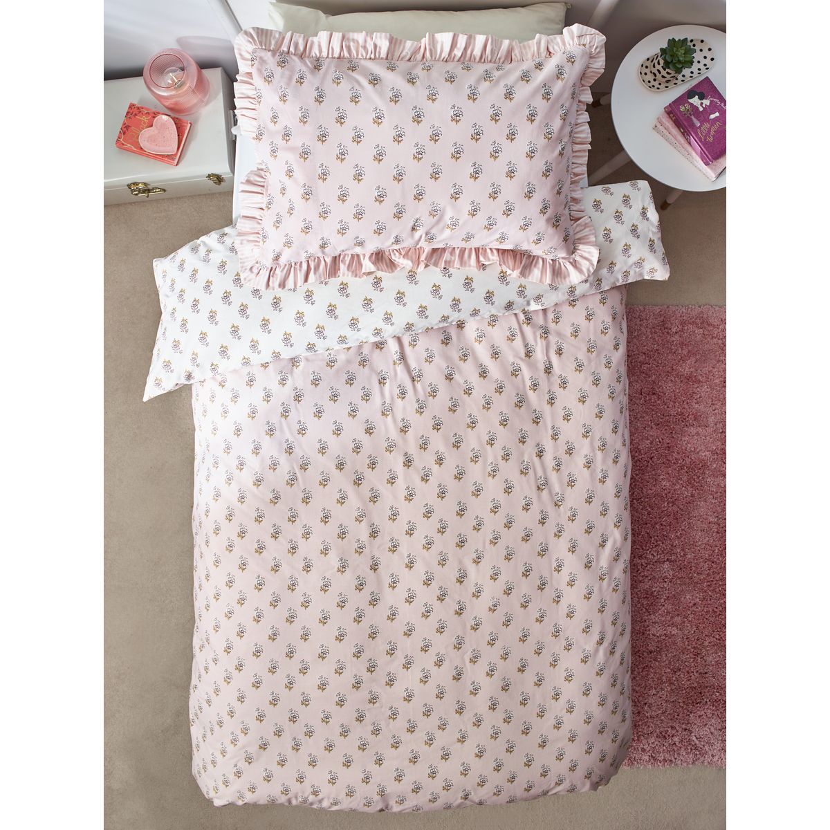 Parure de lit en polycoton imprimé bloc floral rose, NEXT