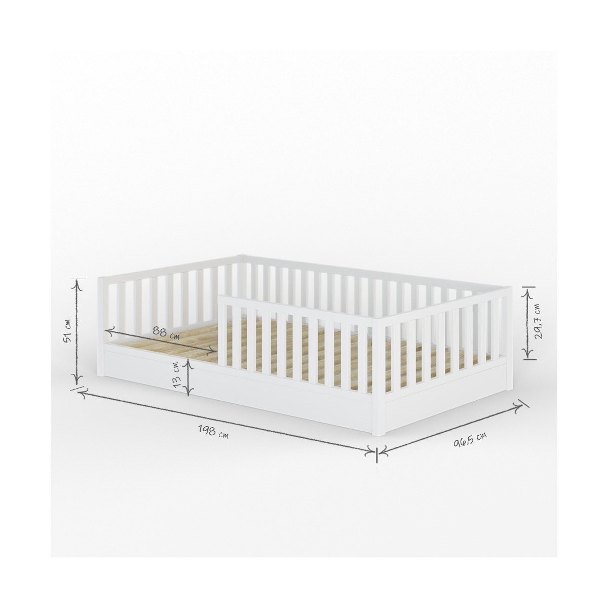Lit enfant Montessori Bois massif ROMEO blanc, AKITEN RETAIL