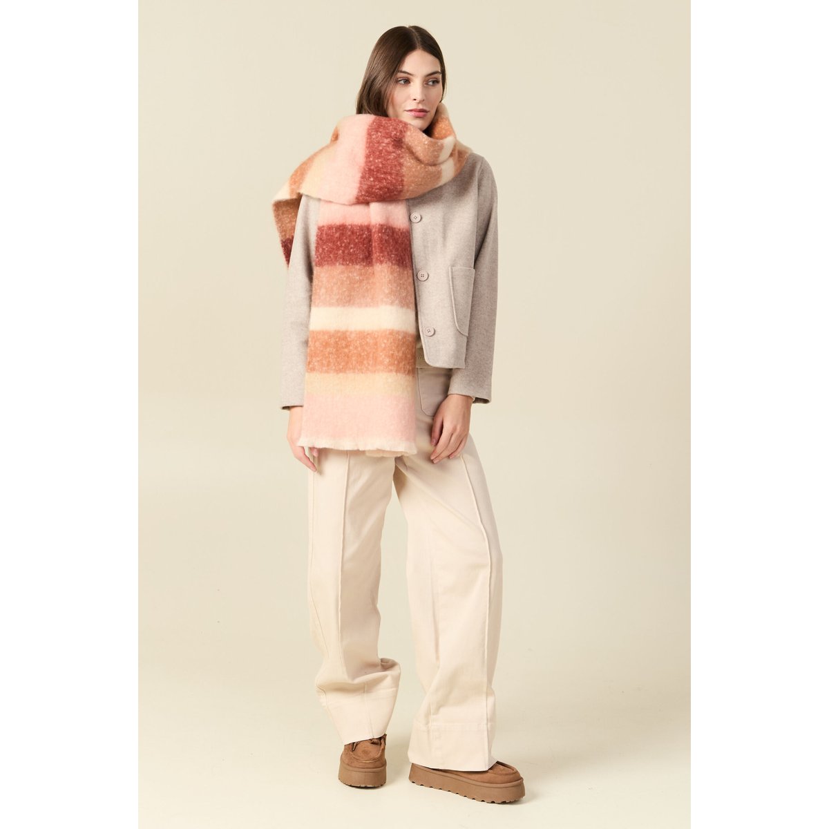 Cardigan droit court col classique creme, BONOBO