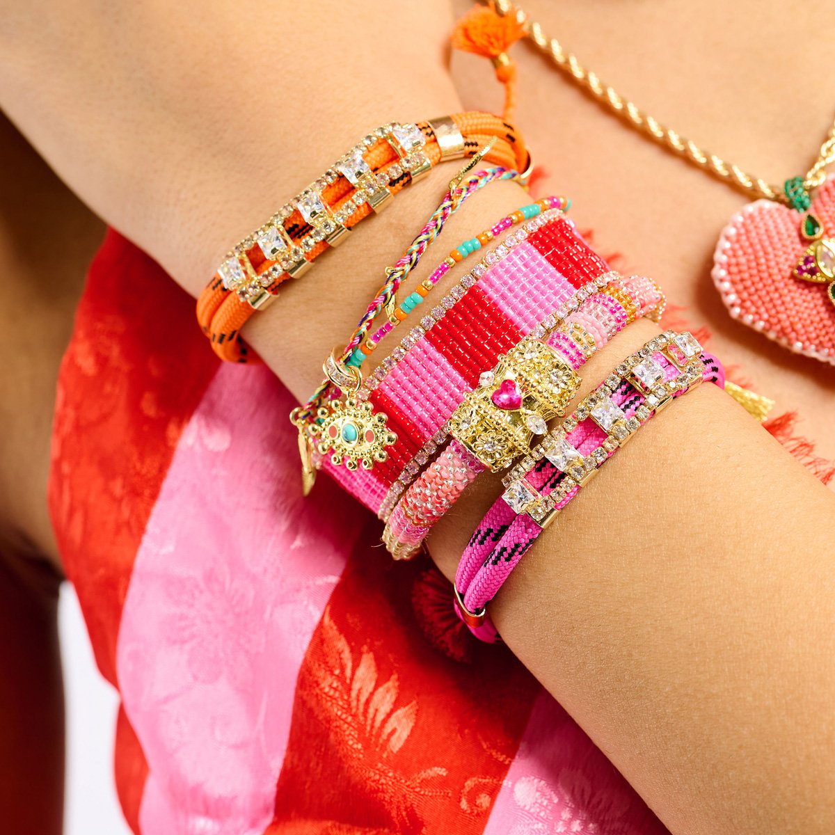 Bracelet perles tissées avec charm FELYNI rose, HIPANEMA