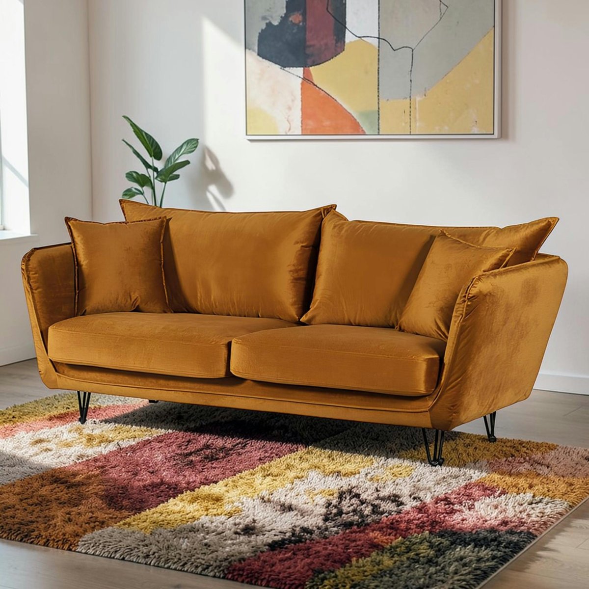 Canapé 3 places en tissu EPIKA ocre, PIER IMPORT