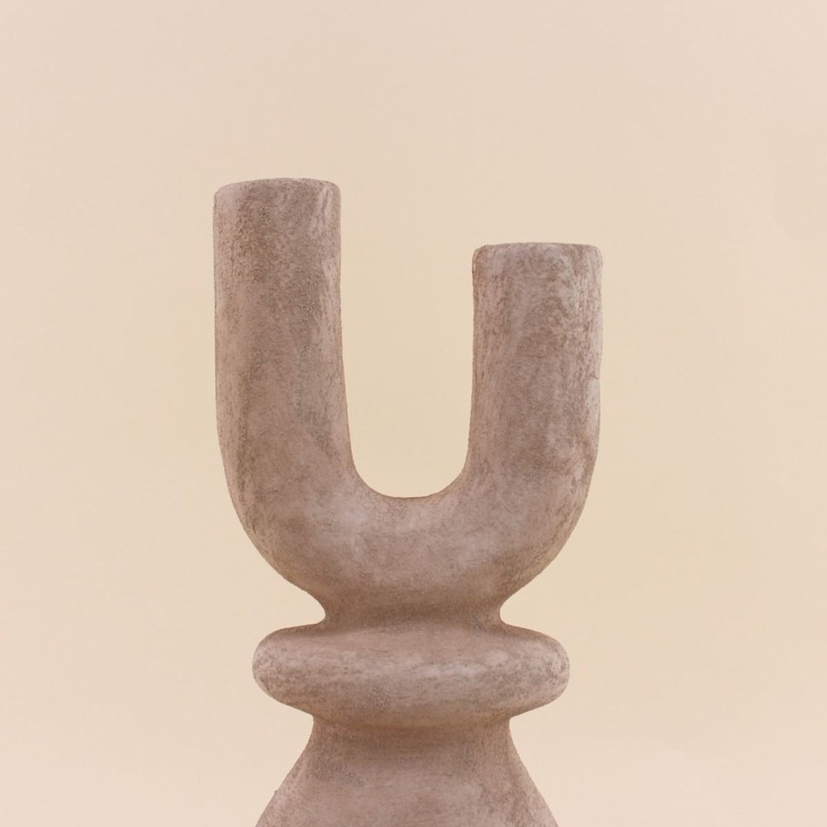 Bougeoir design Y en grès sable 37cm beige, ORNAMI