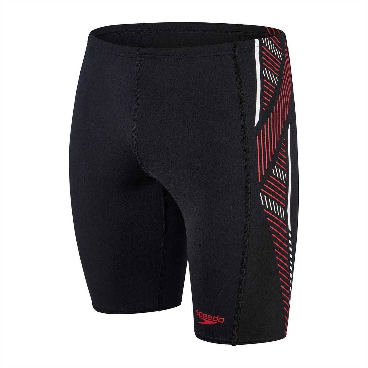 Short de bain à taille mi-haute motif/style rayures TECH PANEL noir / rouge, SPEEDO
