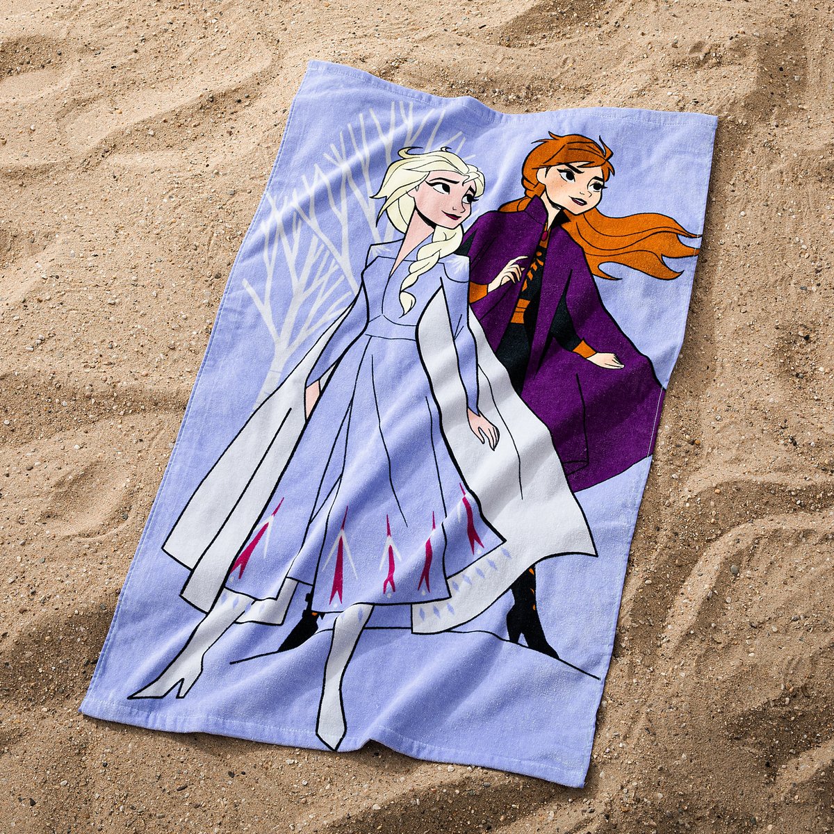 Serviette de bain et de plage imprimé 100% coton, FROZEN SISTERS violet, DISNEY LA REINE DES NEIGES