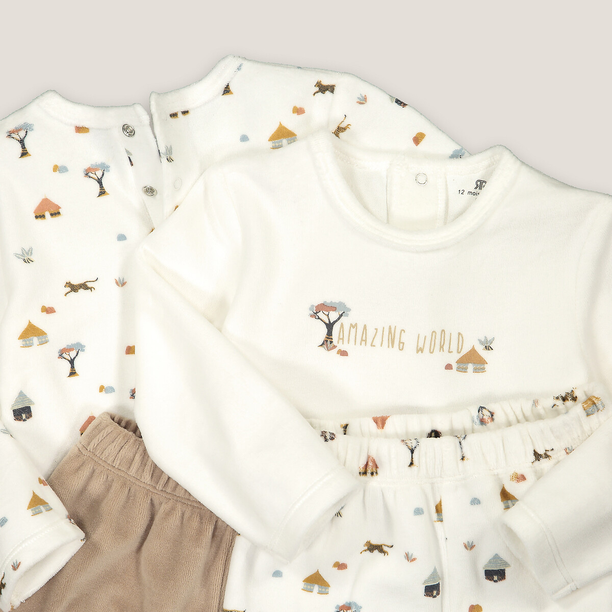 Lot de 2 pyjamas 2 pièces en velours ecru/beige, LA REDOUTE COLLECTIONS