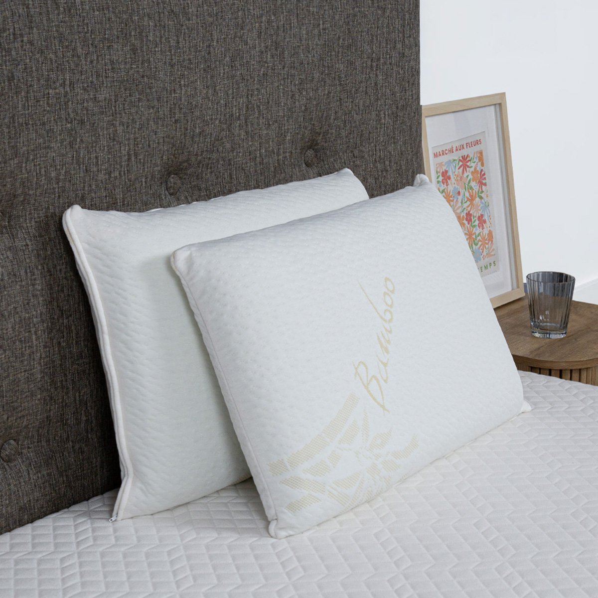 Oreiller ergonomique Bamboo - Mémoire de forme - Soulage les cervicales - Housse bambou anti-acariens - 13 cm d'épaisseur blanc, BELLECOUR