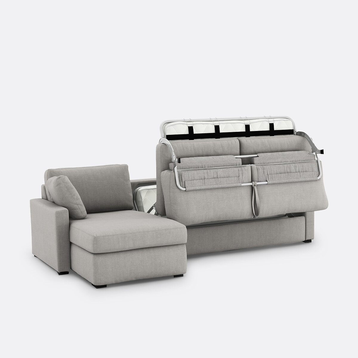Canapé d'angle, convertible, 4 places, en coton et lin, Comfort Bultex®, TIMOR gris clair, LA REDOUTE INTERIEURS