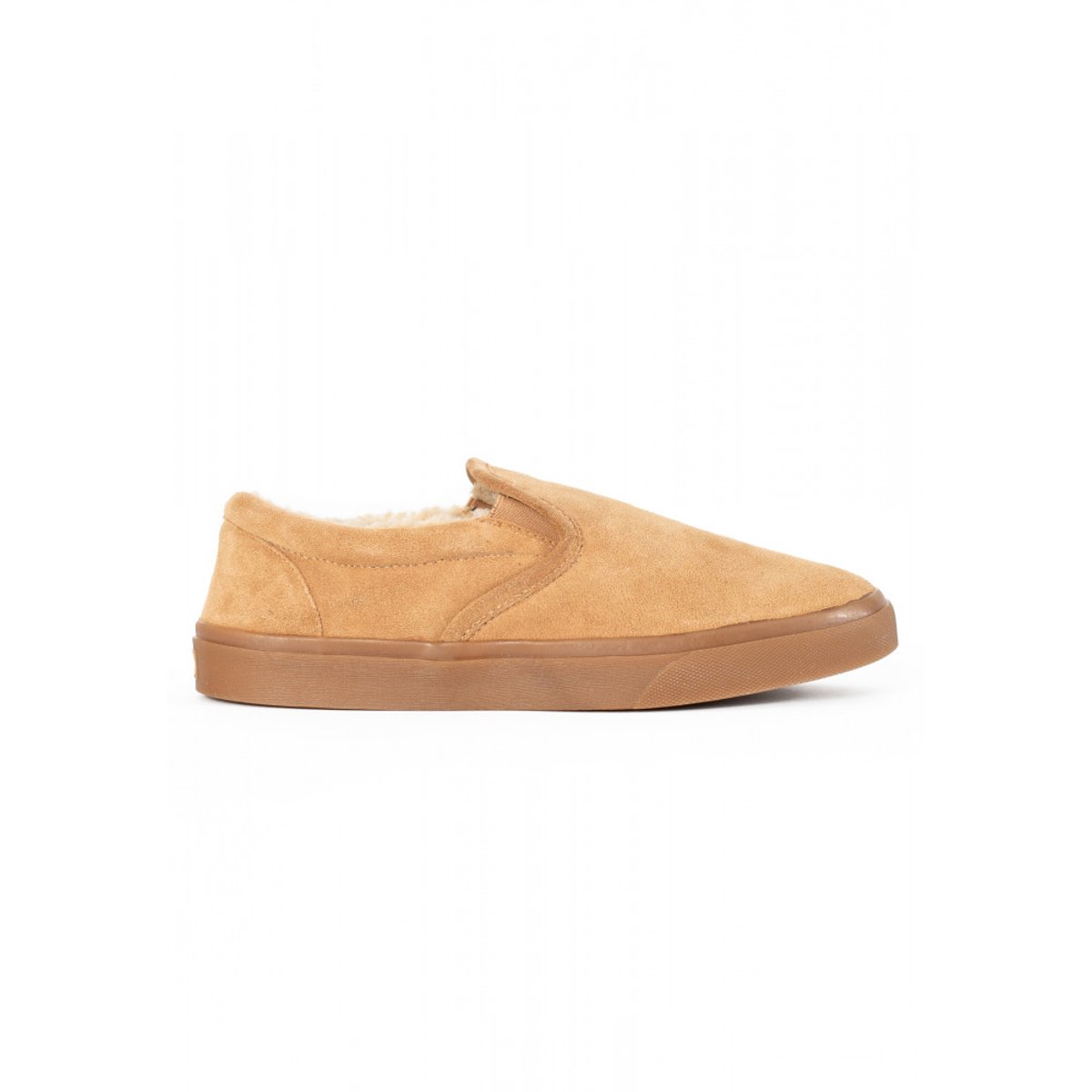 Chaussons en daim fourrés en laine ALDEN marron clair, MINNETONKA