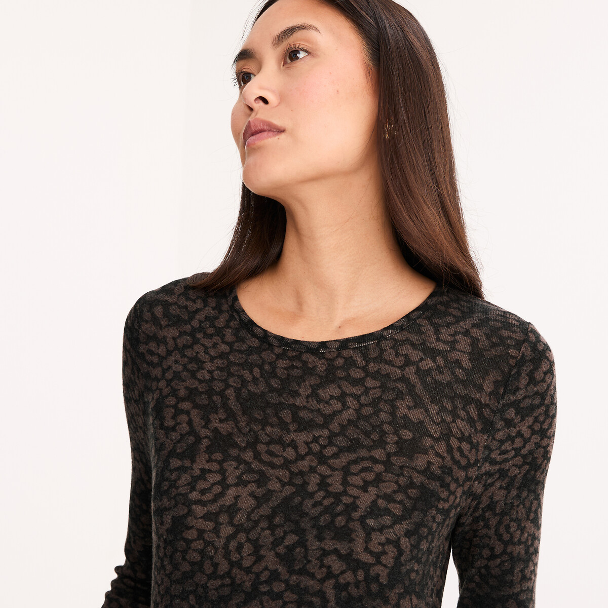 T-shirt chaud, col rond manches longues, imprimé animalier imprimé animalier, ANNE WEYBURN