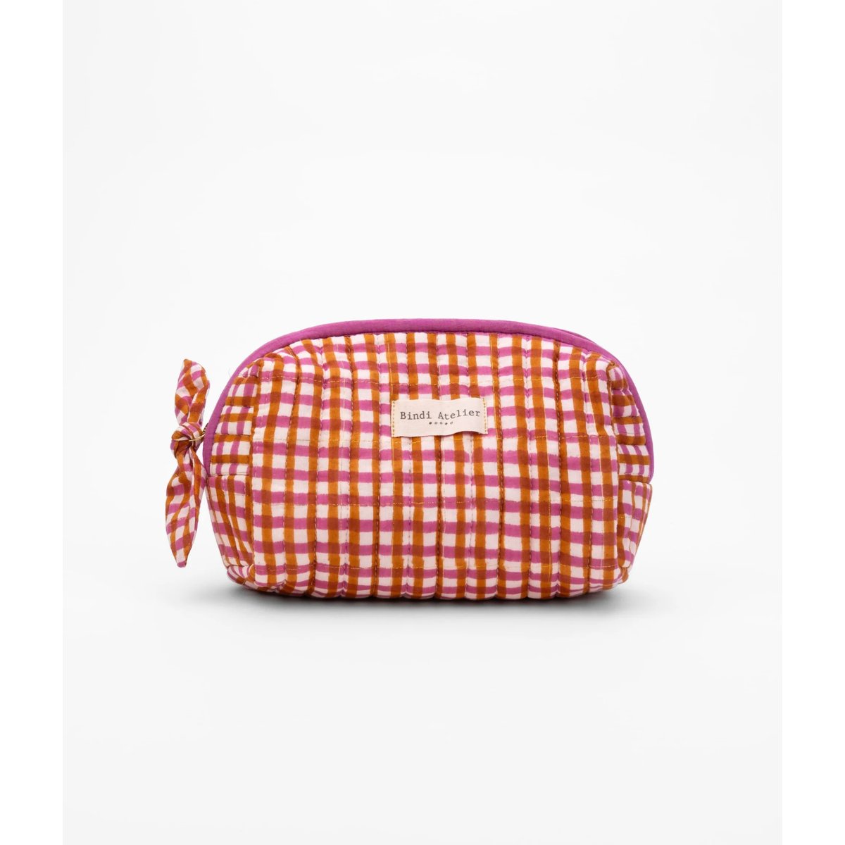 Trousse maquillage en coton matelassé Tara Camel orange camel, BINDI ATELIER
