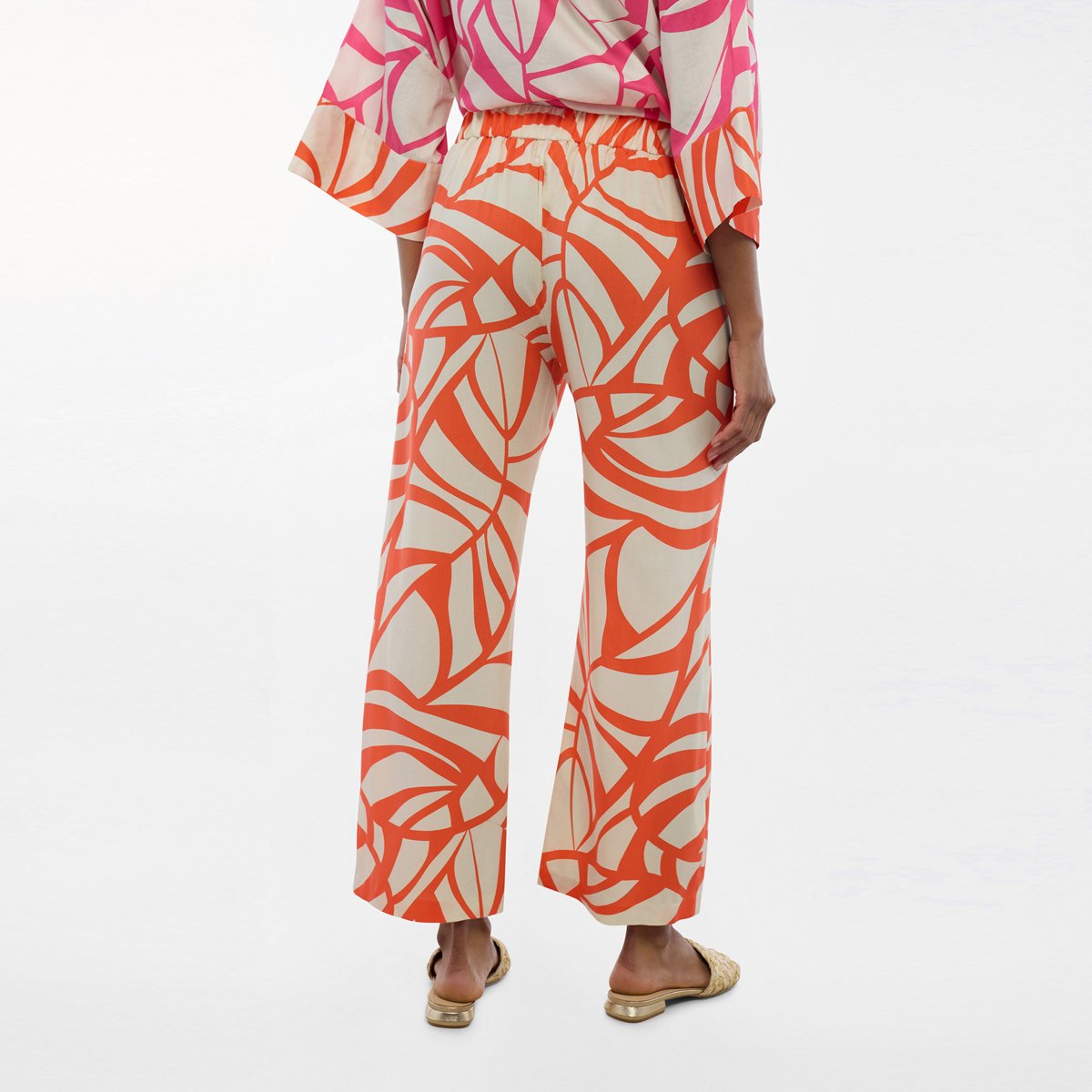 Pantalon droit à imprimé graphique abricot, LOLA CASADEMUNT