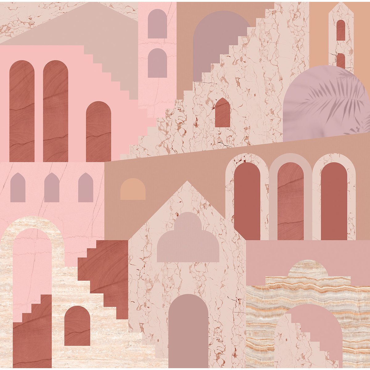 Papier peint panoramique Symi - intissé mat 150g, motif escaliers de marbre couleurs pastel, LE PAPIERS DE NINON