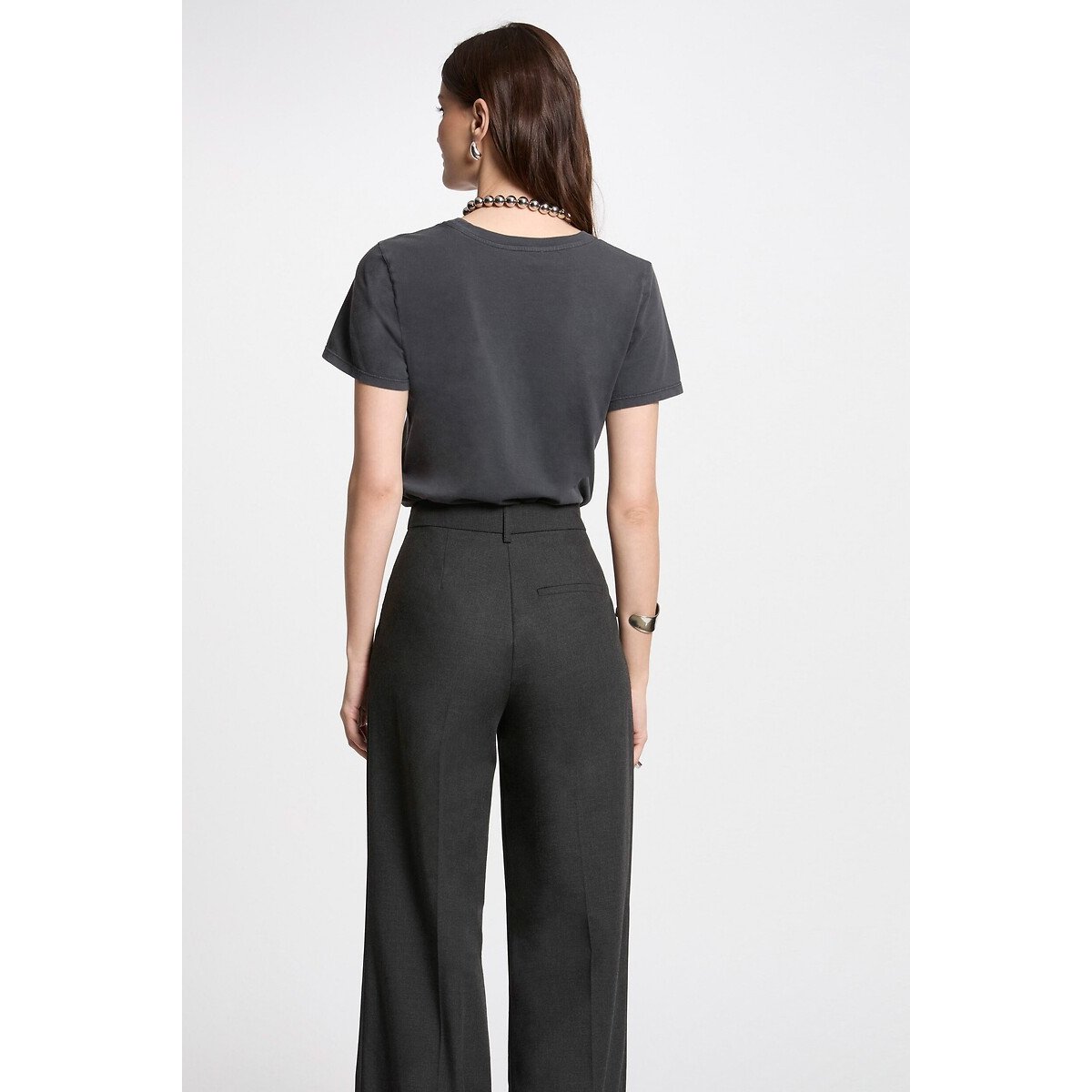 T-shirt col rond manches courtes imprimé devant gris anthracite, MORGAN
