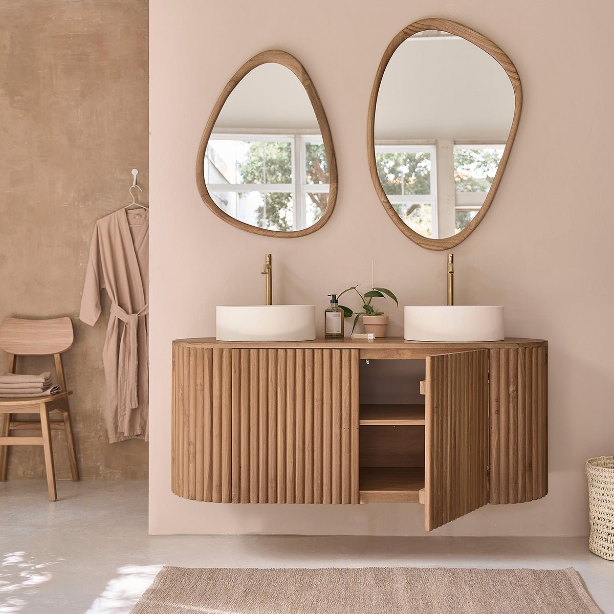 Meuble de salle de bain en teck massif 140 cm BELIZE naturel, BERAH GETAH