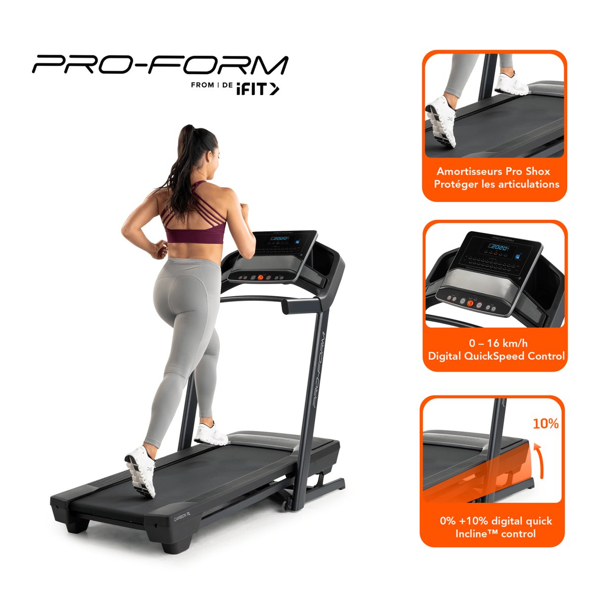 Tapis de course Carbon TL connecté iFIT / 16 km/h noir, PROFORM FITNESS