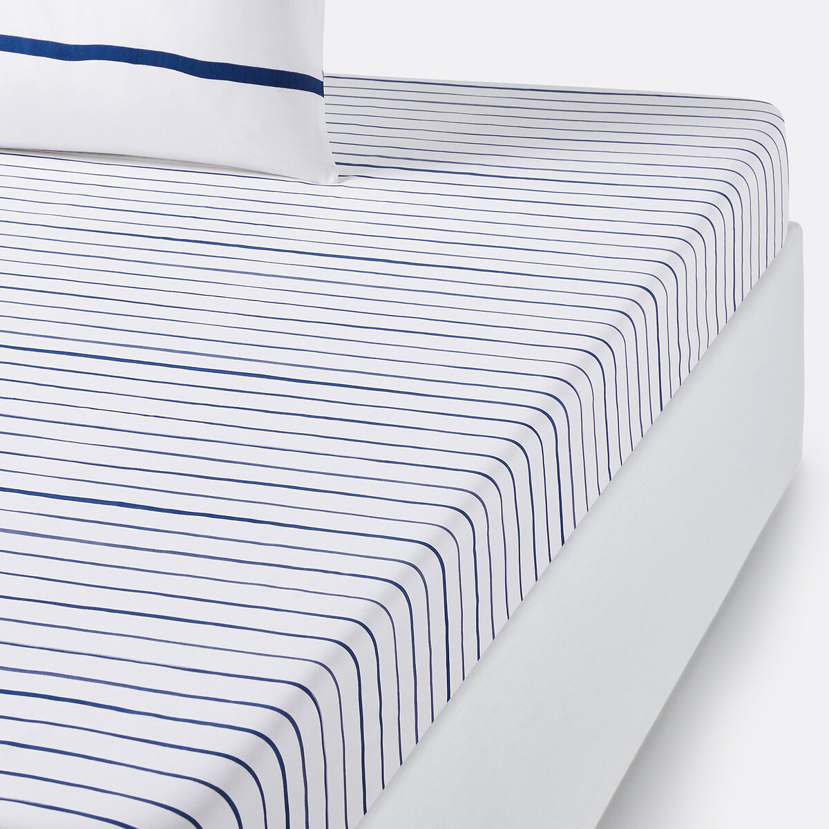 Drap housse pur coton, Glenans bleu/blanc, LA REDOUTE INTERIEURS