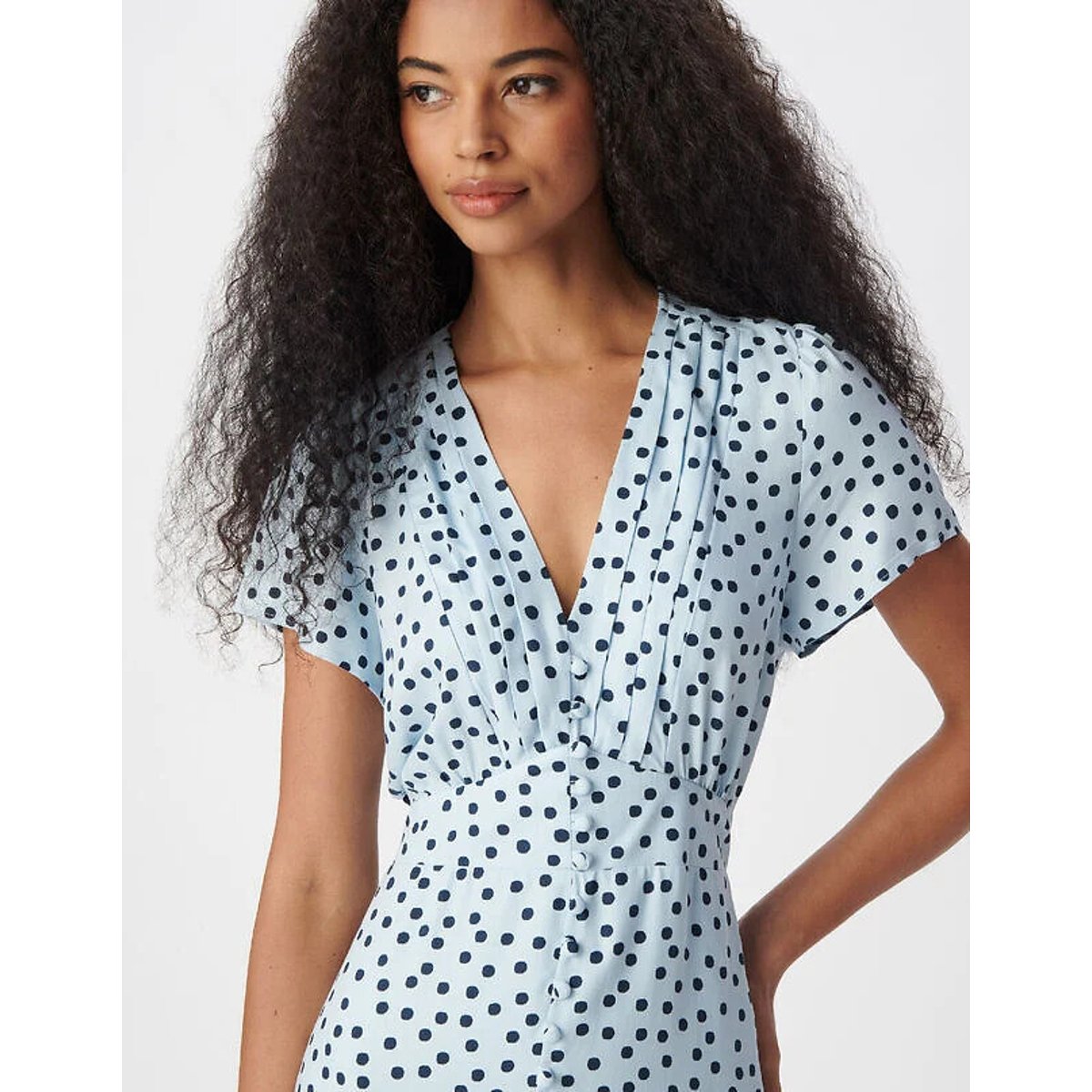 Polka Dot Full Short Sleeve V-Neck Mini Dress chambray blue , IKKS