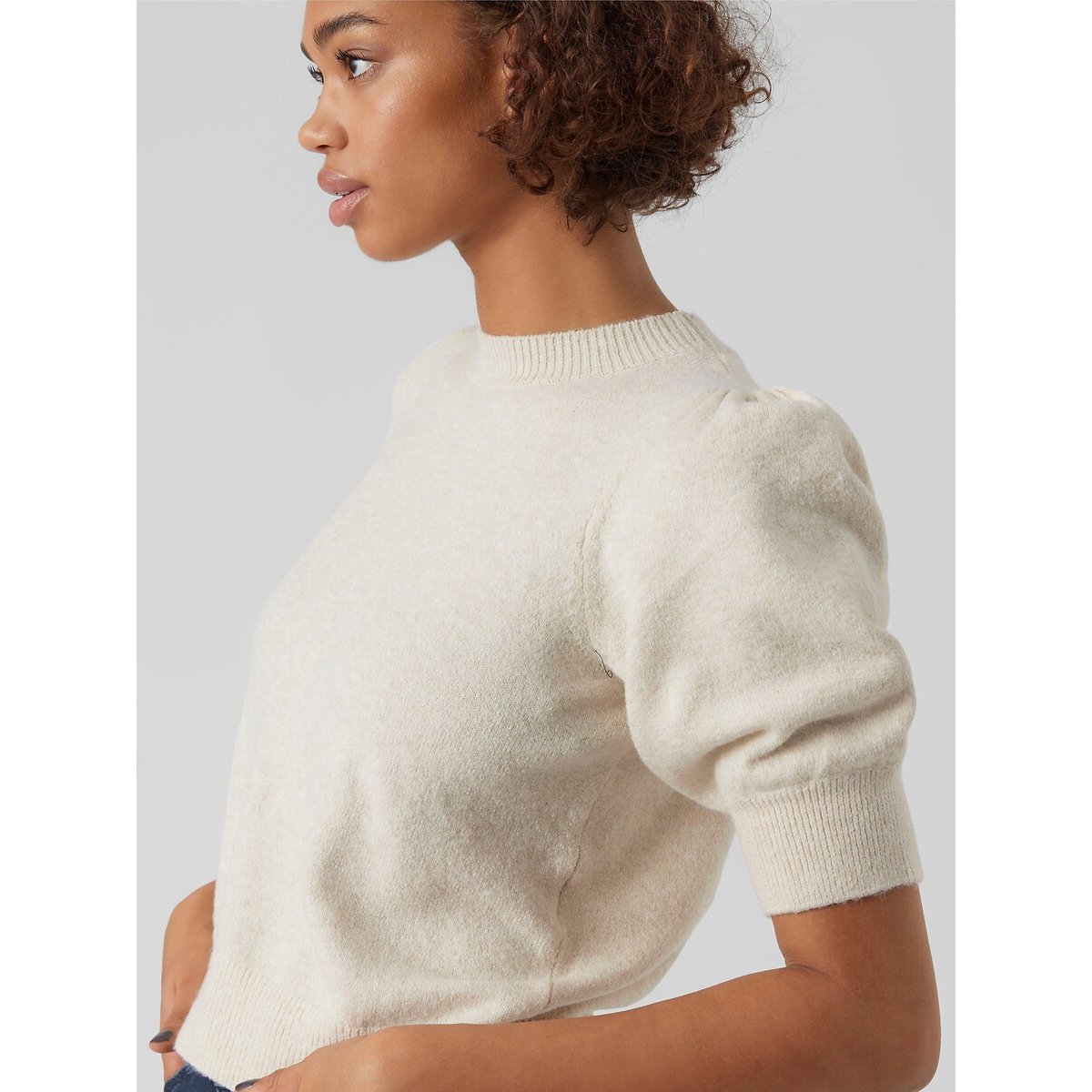 Crew Neck Jumper with 3/4 Length Sleeves ecru , VERO MODA