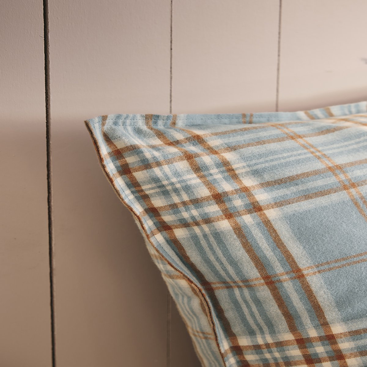 Taie d'oreiller imprimée en flanelle de coton, TARTAN bleu, ESSIX