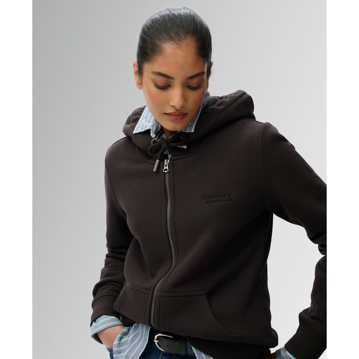 Sweat à capuche zippé Athletic Essentials Logo noir bison, SUPERDRY