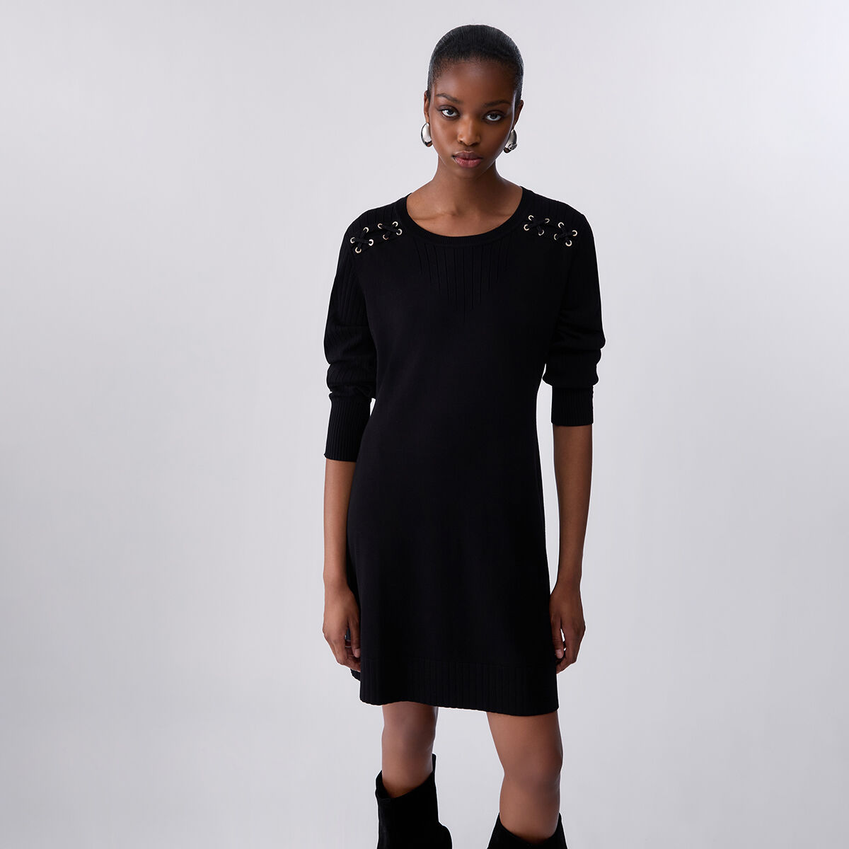 Robe en maille avec lacets noir, LIU JO