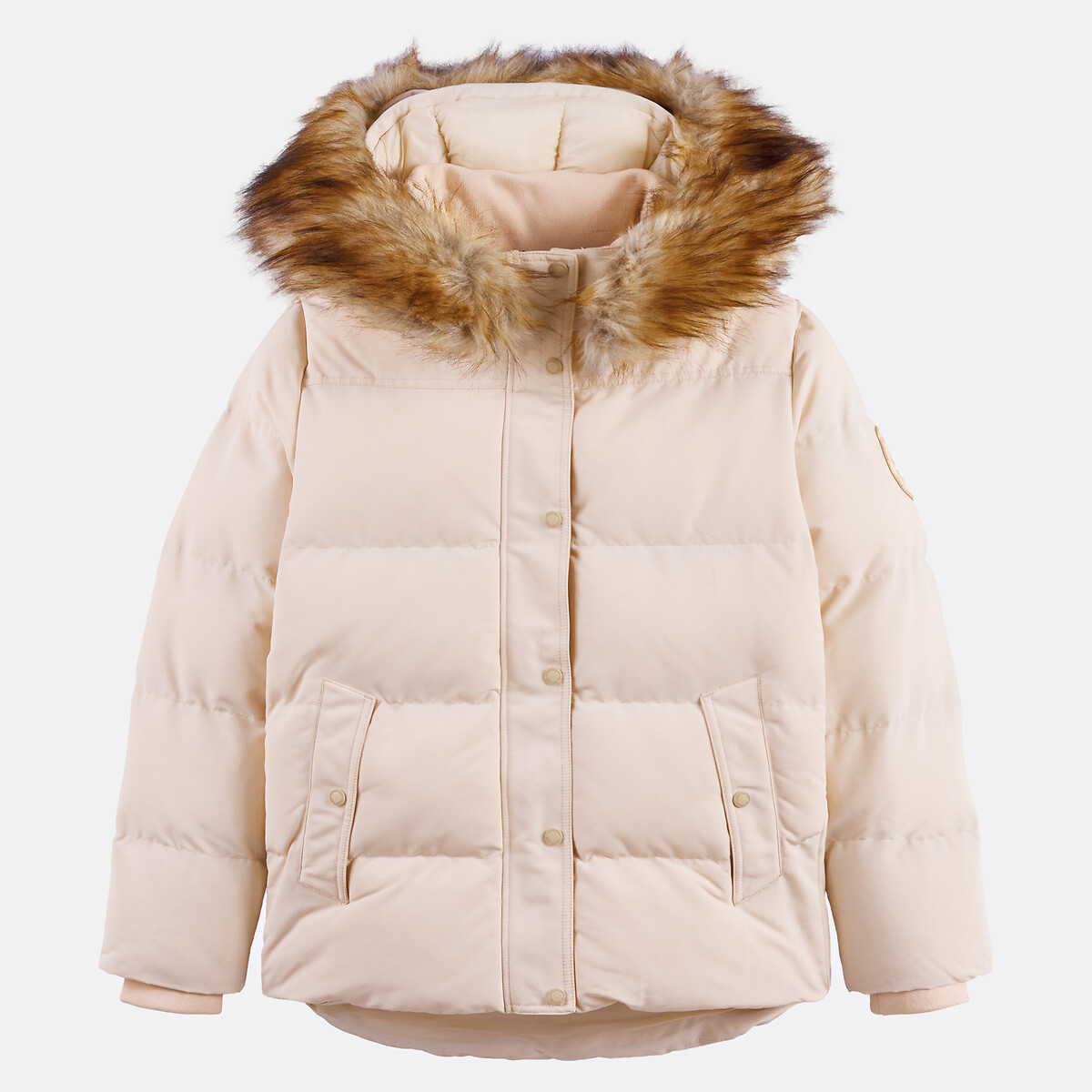 Doudoune courte à capuche en imitation fourrure ecru, SUPERDRY