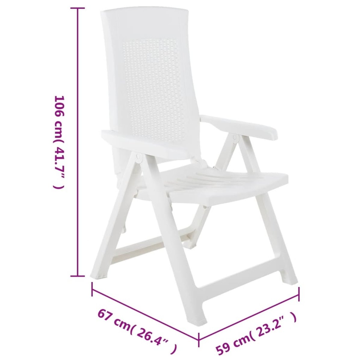 Lot de 2 chaises de jardin inclinables pliantes blanc, HOME MAISON