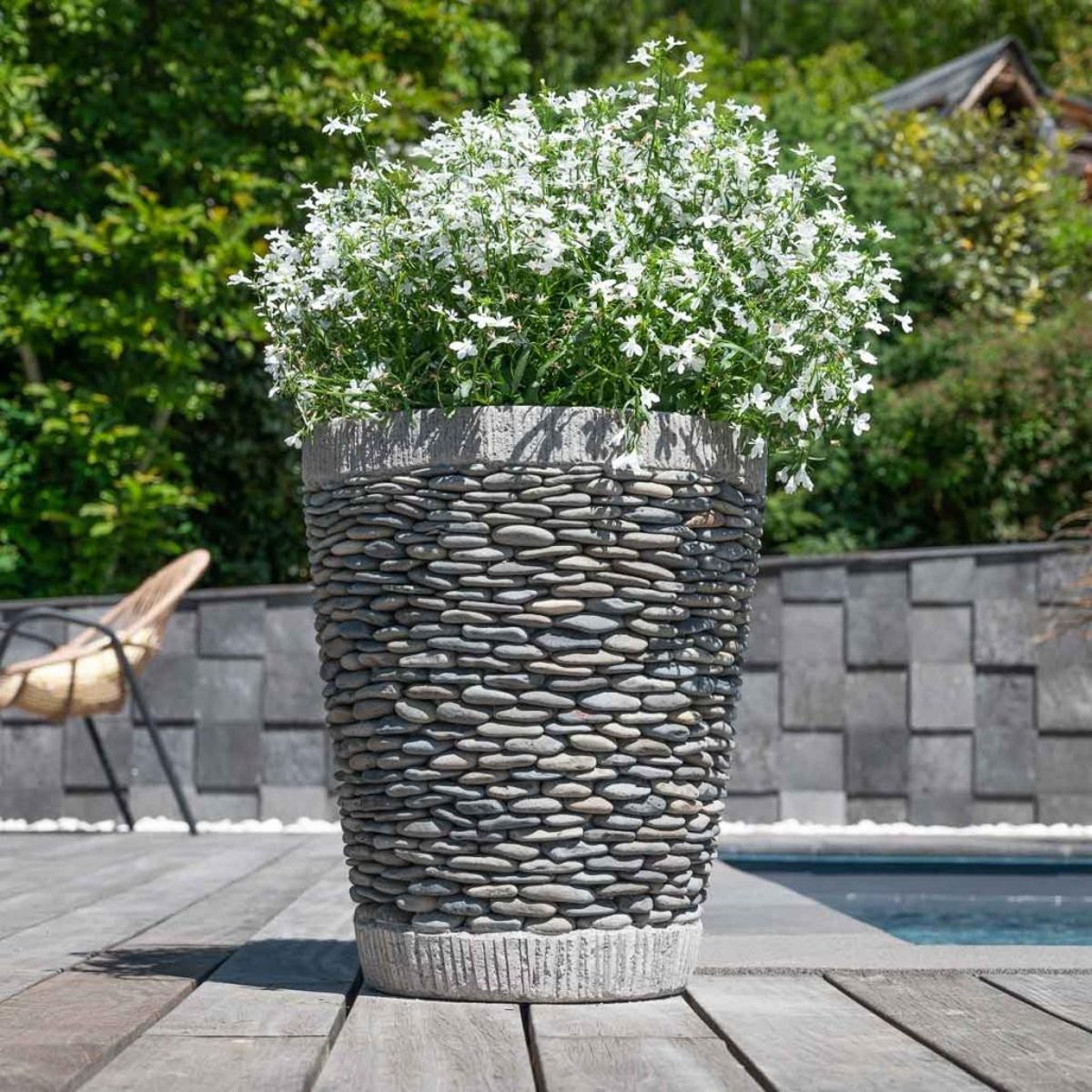 Pot bac jardinière galet conique rond gris, WANDA COLLECTION
