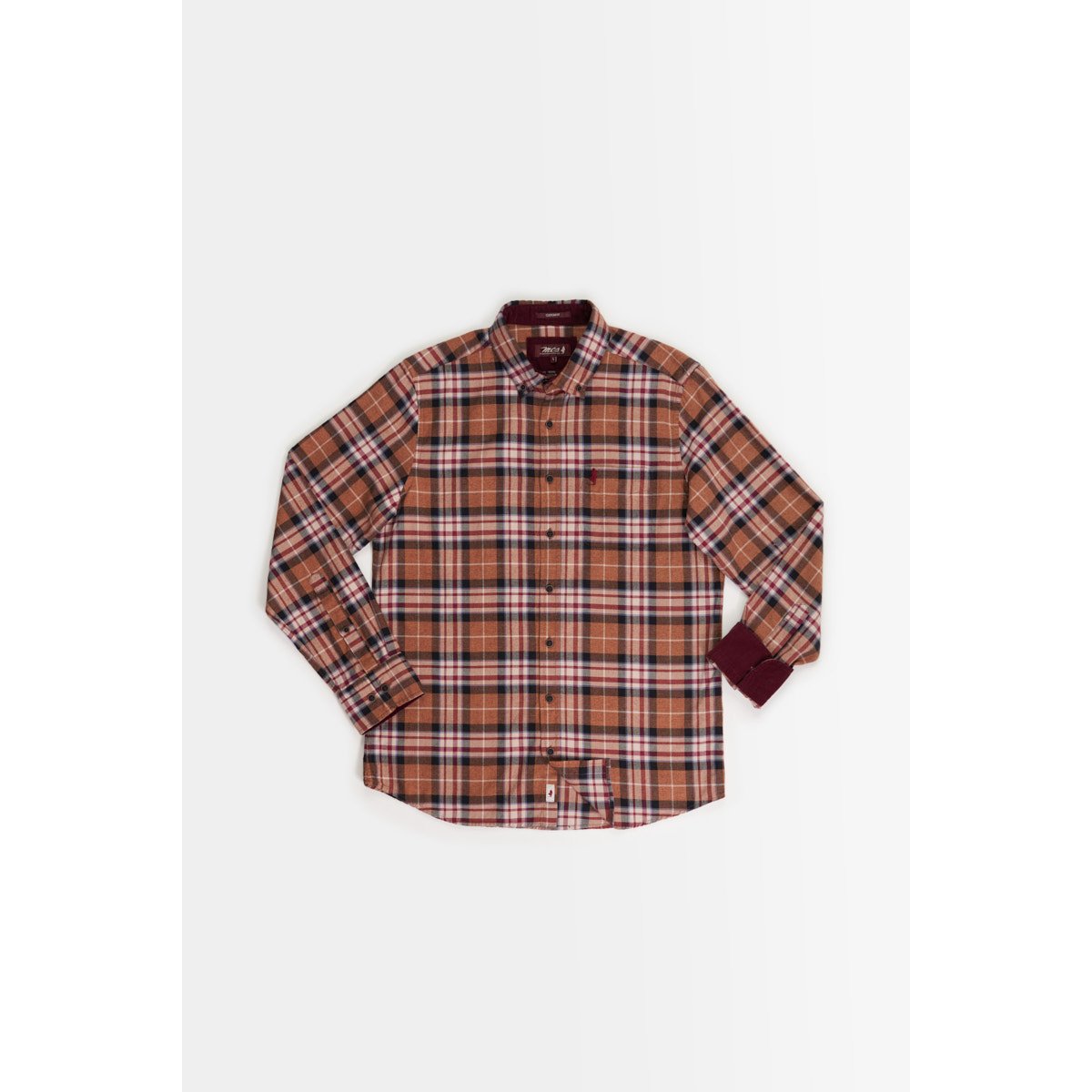 Chemise à carreaux à col boutonné chocolat, MCS