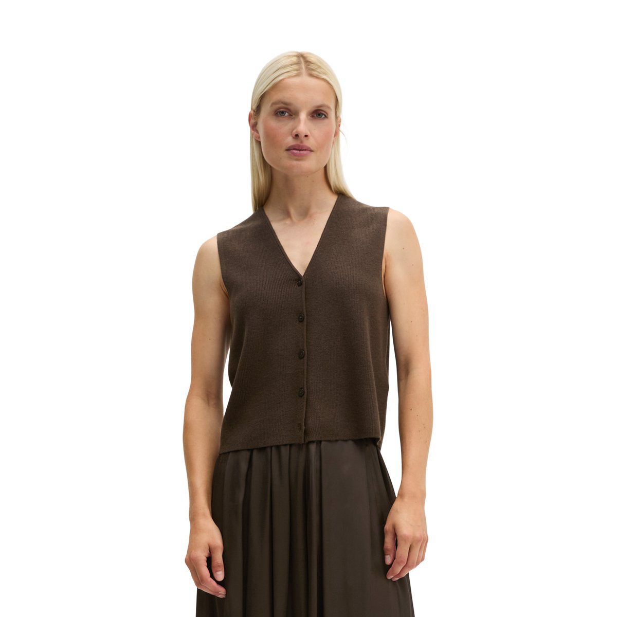 Cardigan sans manches, coupe classique en mélange de laine vierge douce marron, MARC O'POLO