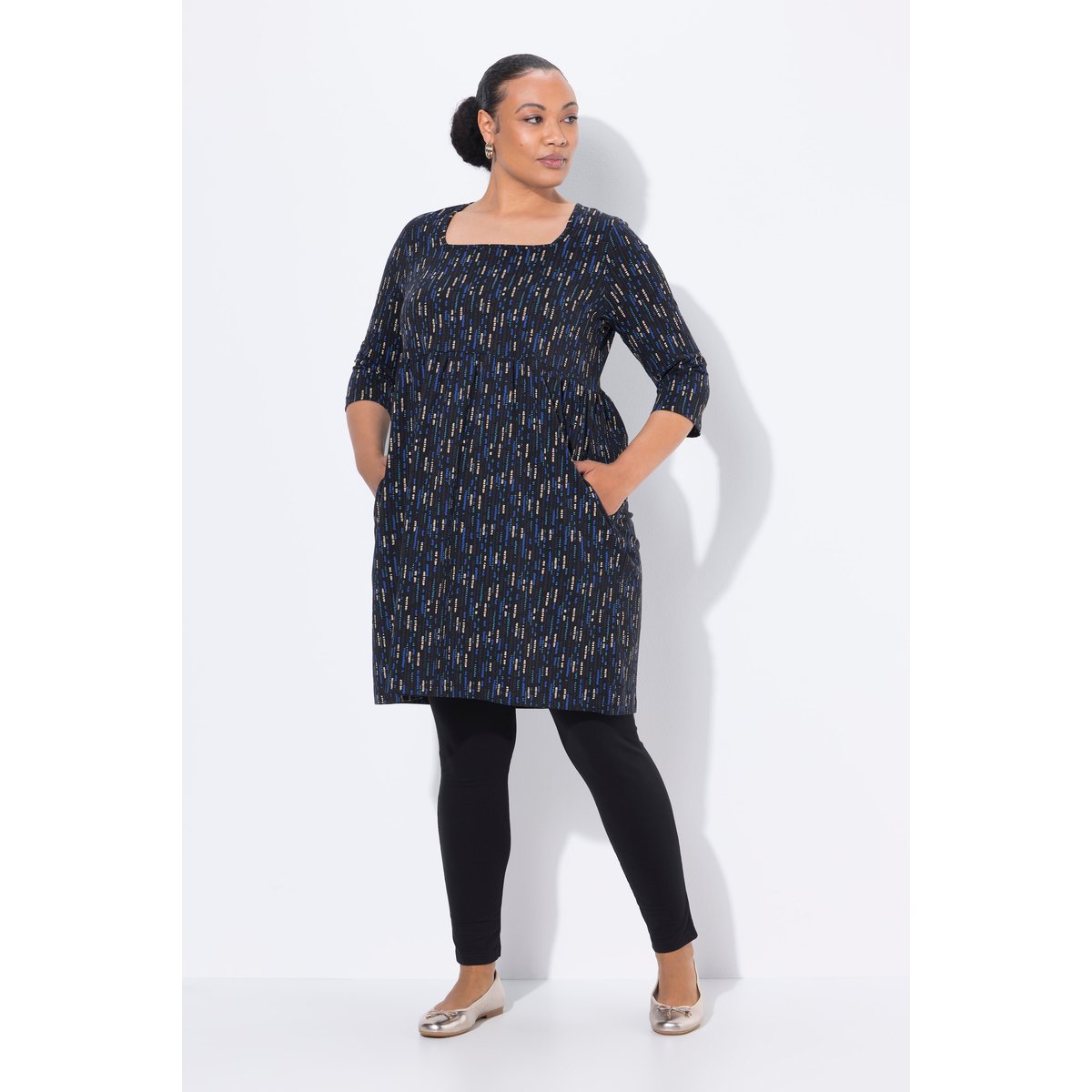 T-shirt long, col tunisien et manches 3/4 noir, ULLA POPKEN