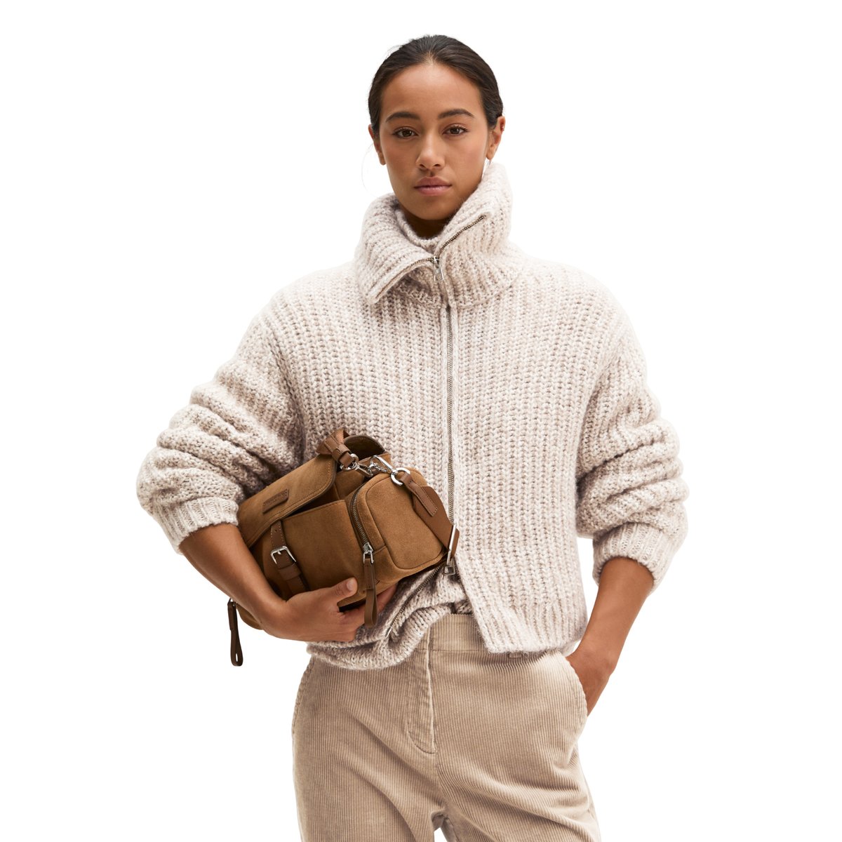 Sac pour appareil photo, modèle Carmen en cuir de vachette velours souple cognac, MARC O'POLO