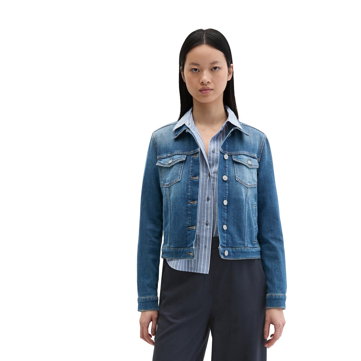 Veste en jean regular en denim Cashmere Touch bleu foncé, MARC O'POLO