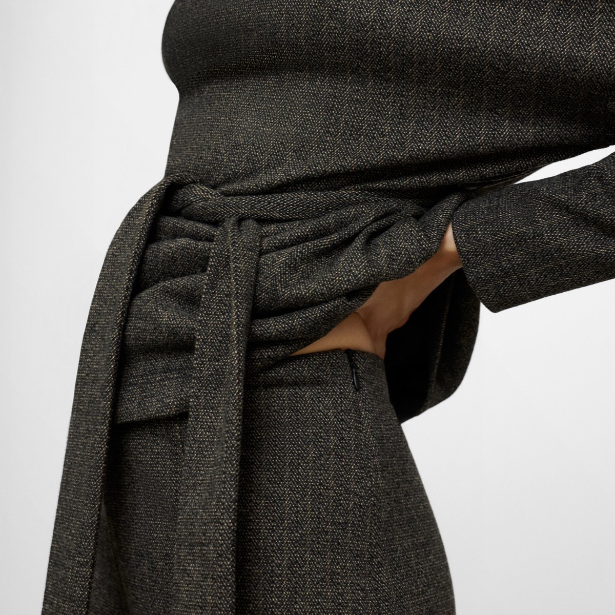 Pantalon flare chiné à découpe centrale sable/chocolat, ADOLFO DOMINGUEZ