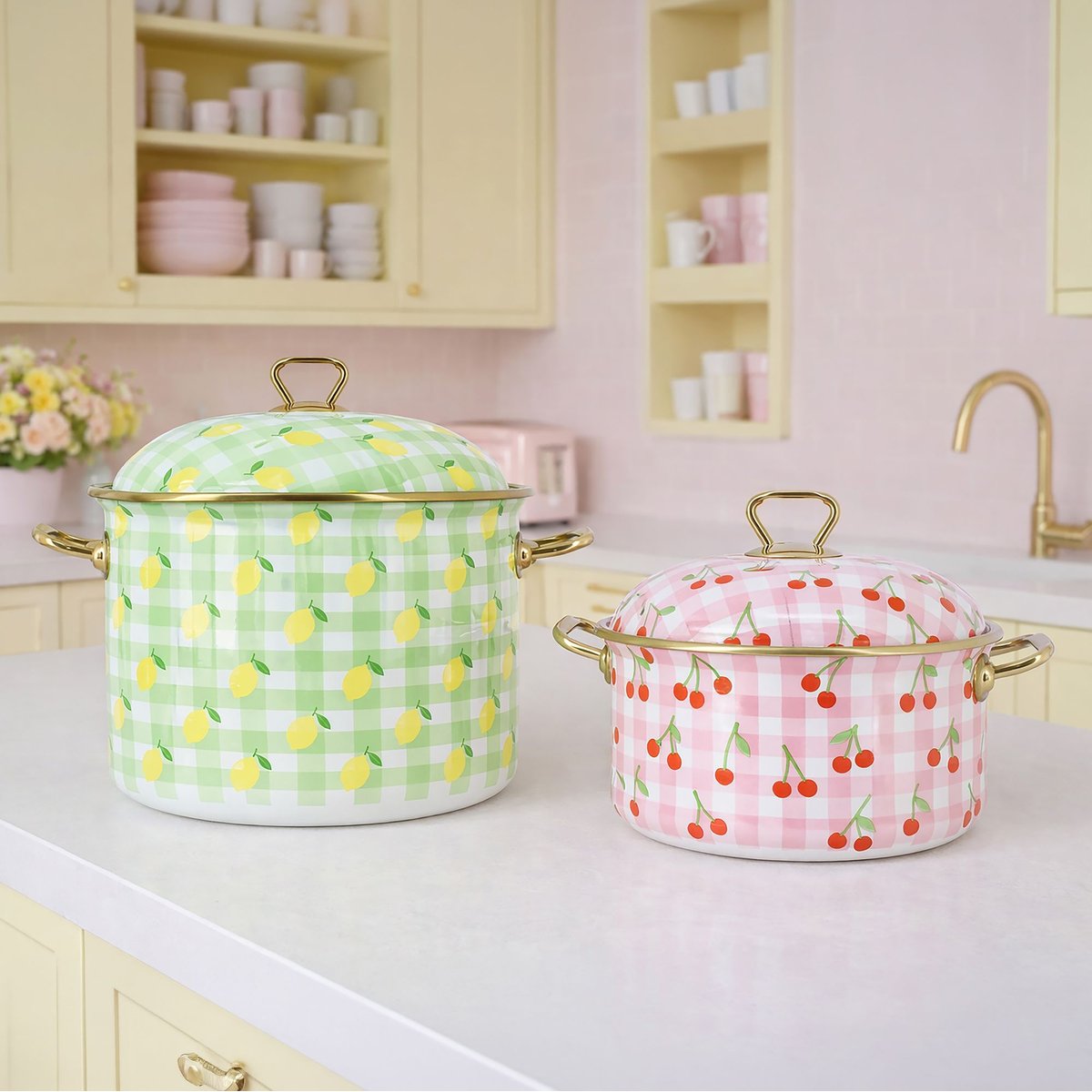 Marmite 24cm en acier émaillé, VICHY CITRON vert, MENASTYL