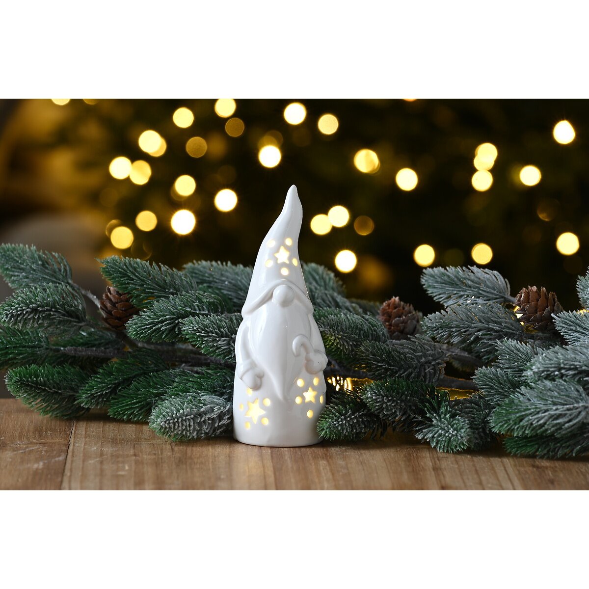 Set of 2 15cm & 20cm Nordic Lights Light-up Porcelain Gonk white, SO'HOME